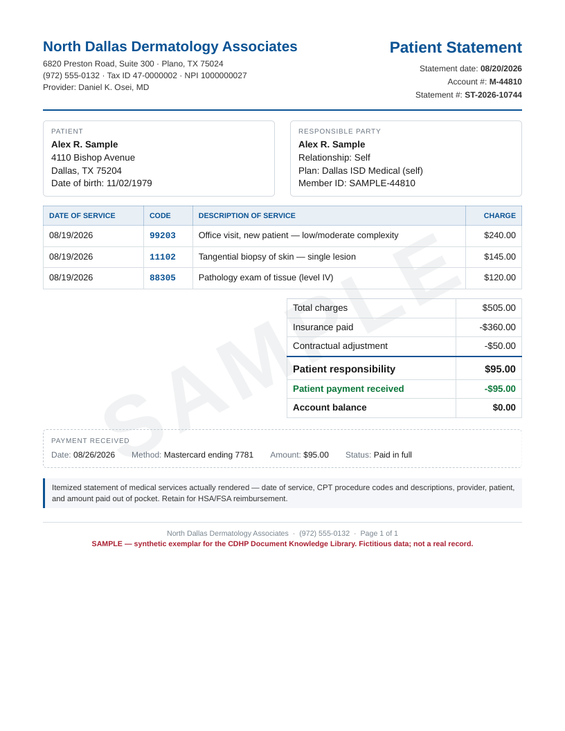 Dermatology — new patient + biopsy preview